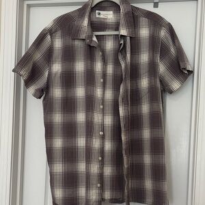 Aeropostale Men's Brown, Gray and Cream Checkered Shirt